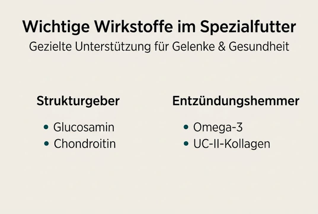 Grafische Übersicht: Die wichtigsten Inhaltsstoffe in Spezialfutter für Hunde