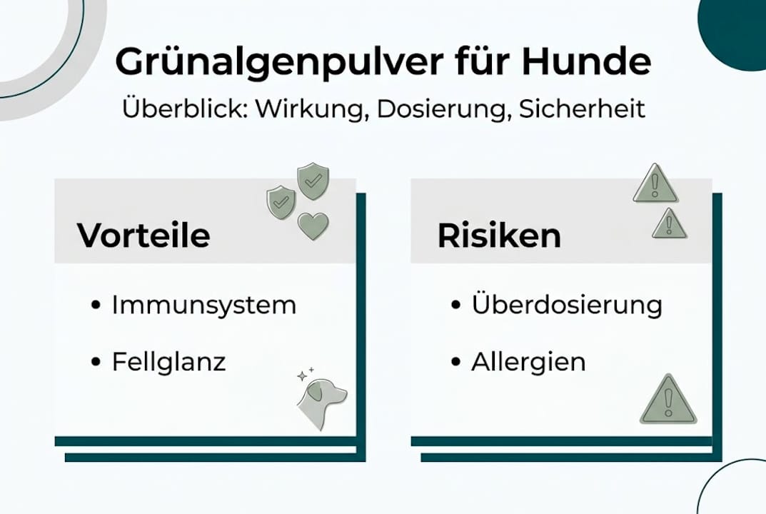 Infografik: Chancen und mögliche Nebenwirkungen von Grünalgenpulver auf einen Blick