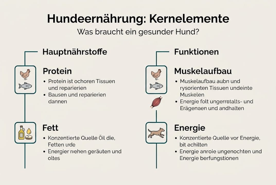 Infografik: Wichtige Nährstoffe in der Hundeernährung und ihre Aufgaben