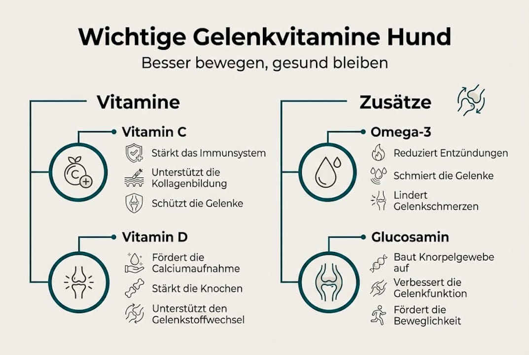 Übersicht: Wichtige Vitamine und Gelenk-Nahrungsergänzungen für Hunde auf einen Blick