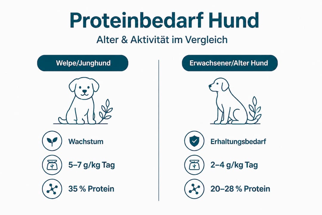 Proteinbedarf beim Hund: Wie viel Eiweiß ist in welcher Lebensphase wichtig?