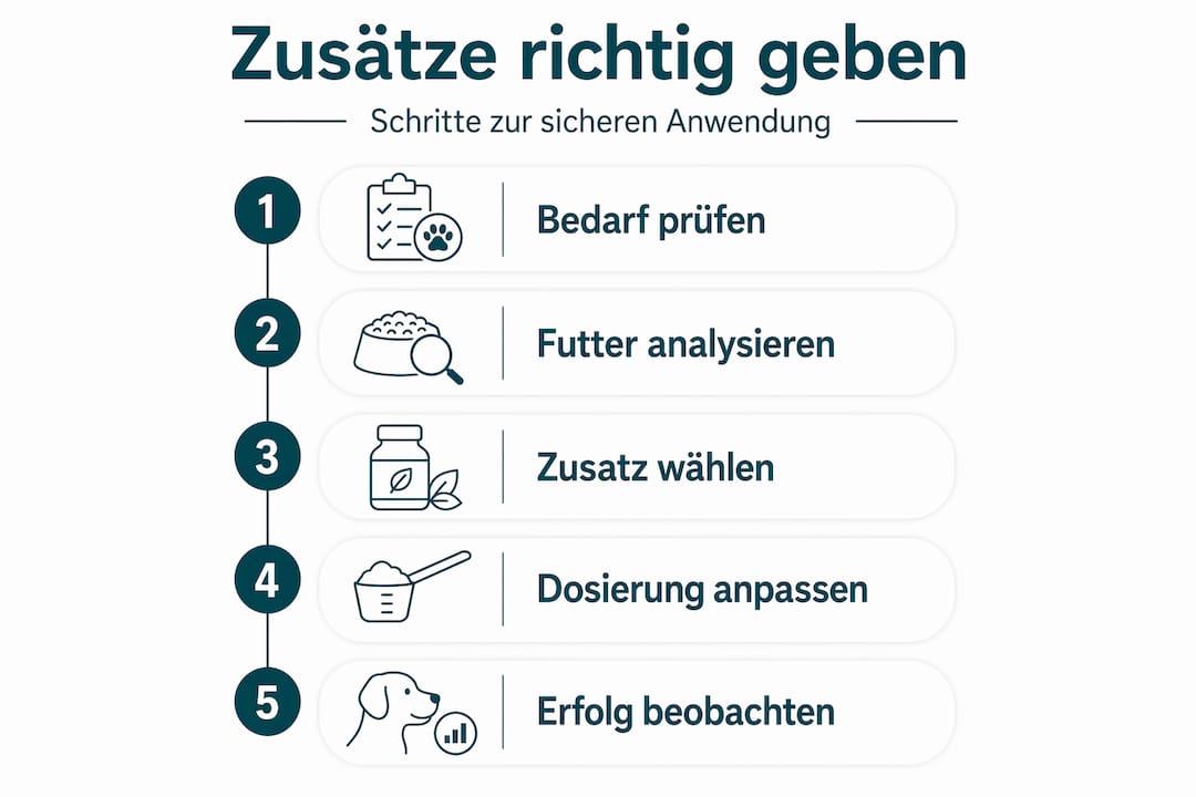 Infografik: Schritt-für-Schritt-Anleitung für den sicheren Einsatz von Futterzusätzen