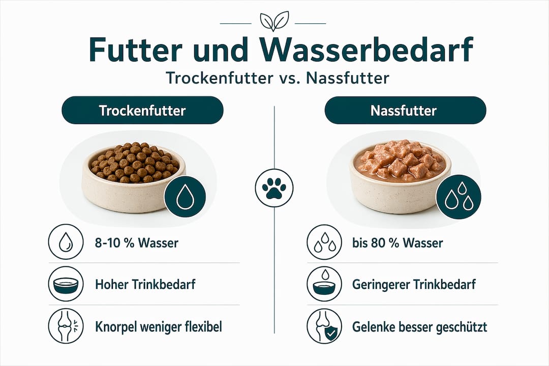 Infografik: Trockenfutter vs. Nassfutter – Der Unterschied im Wassergehalt