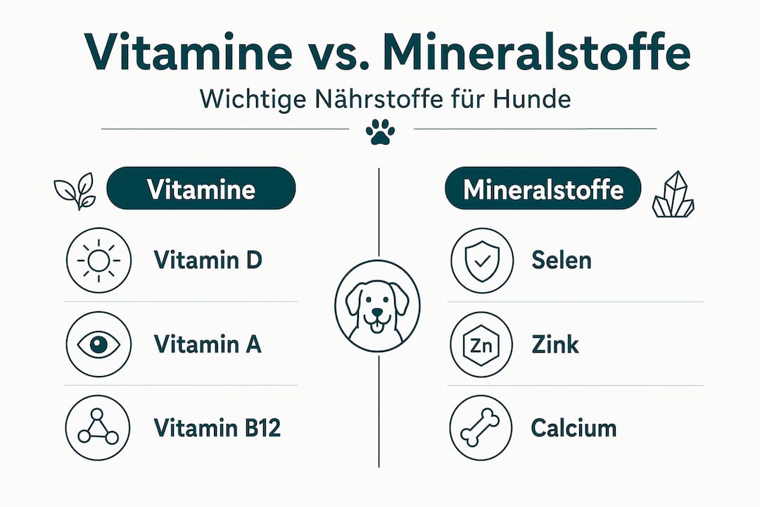 Grafik: Gegenüberstellung der Vitamine und Mineralstoffe in Nahrungsergänzungsmitteln für Hunde