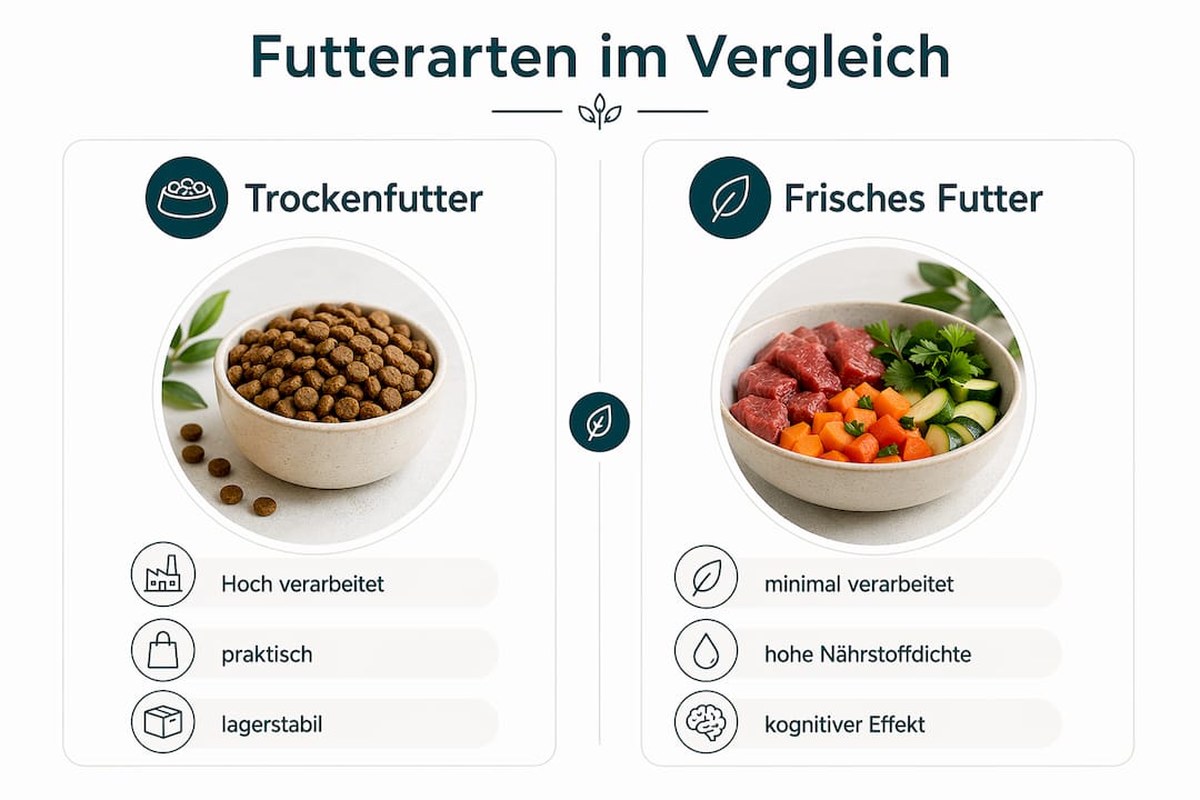 Infografik: Trockenfutter vs. Frischfutter – Ein Vergleich für Hundehalter