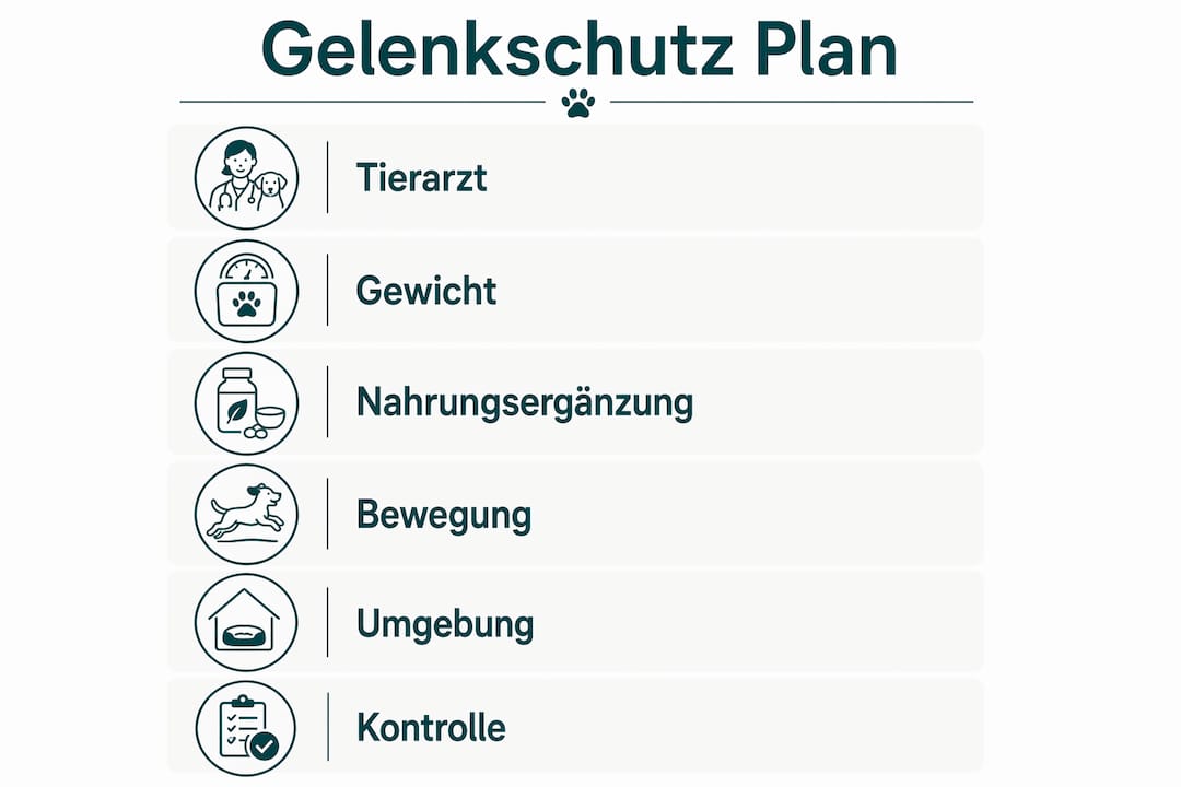 Schritt-für-Schritt-Anleitung: So schützt du die Gelenke deines Hundes – anschaulich erklärt in einer Infografik