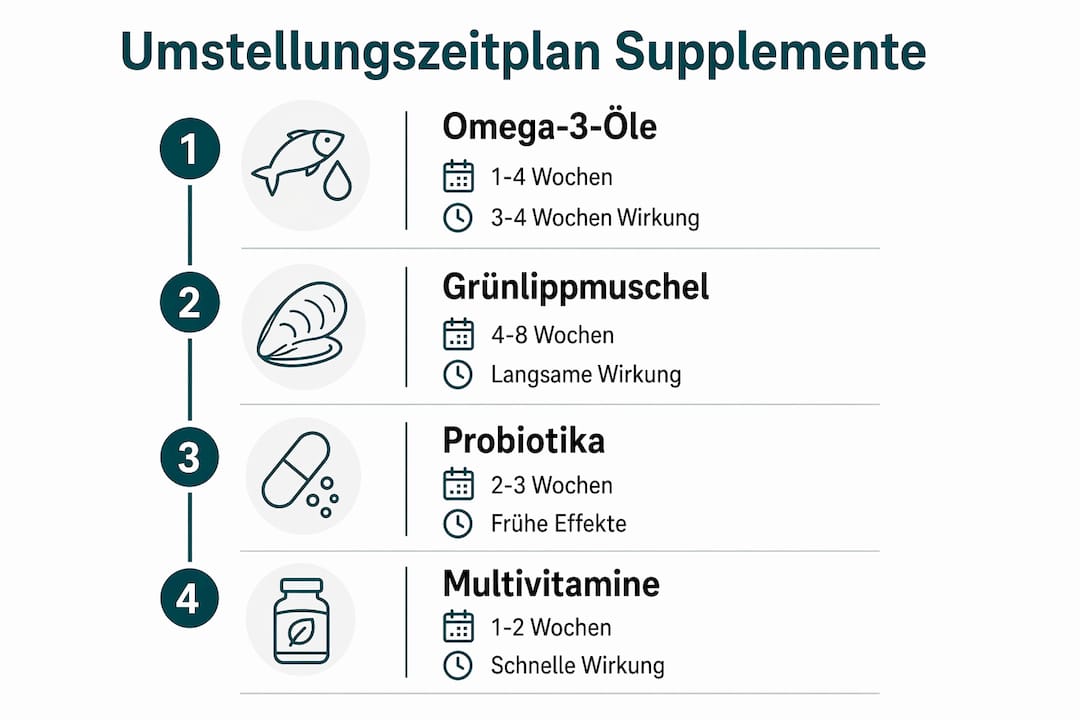 Übersichtlicher Zeitplan für die schrittweise Einführung verschiedener Nahrungsergänzungsmittel