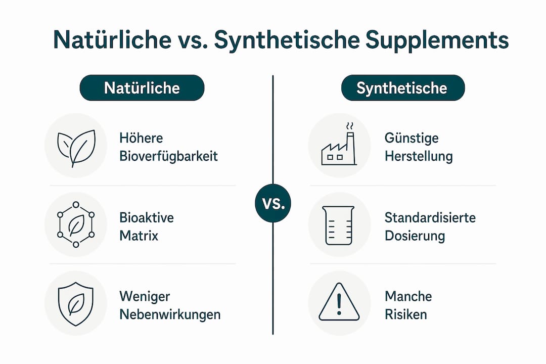 Grafik zum Vergleich: Natürliche vs. synthetische Nahrungsergänzungsmittel