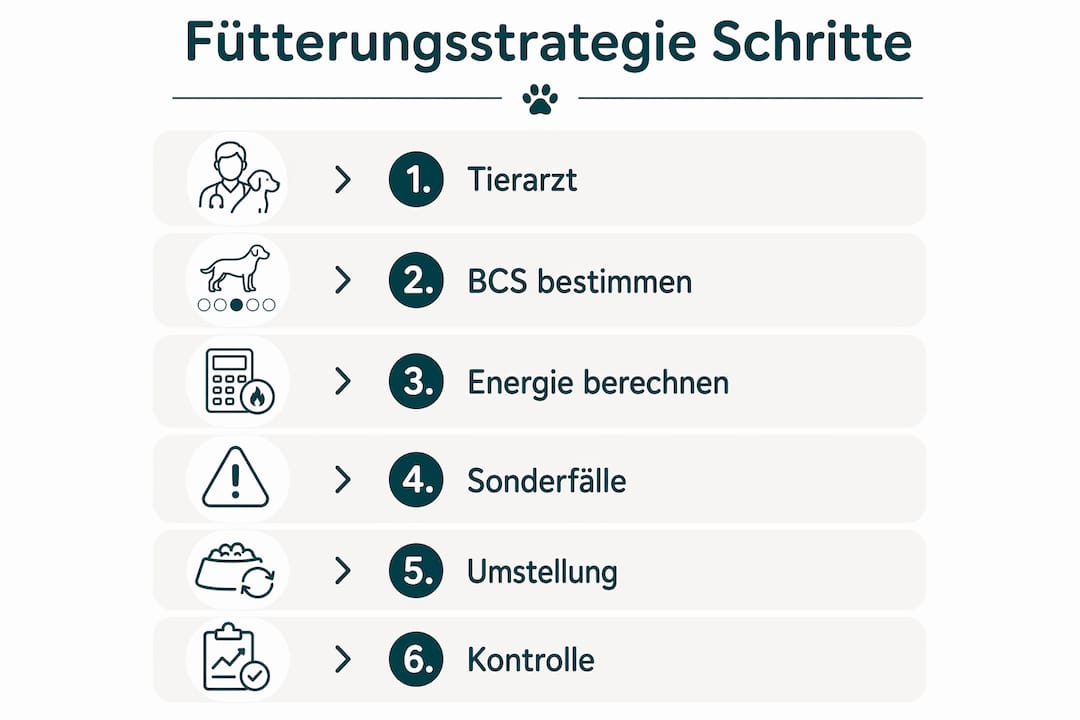 Schritt-für-Schritt-Anleitung zur optimalen Fütterungsstrategie – übersichtlich als Infografik dargestellt