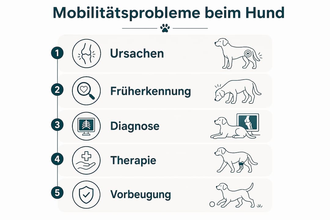Grafik: Ursachen und Behandlungsmöglichkeiten bei Mobilitätsproblemen von Hunden