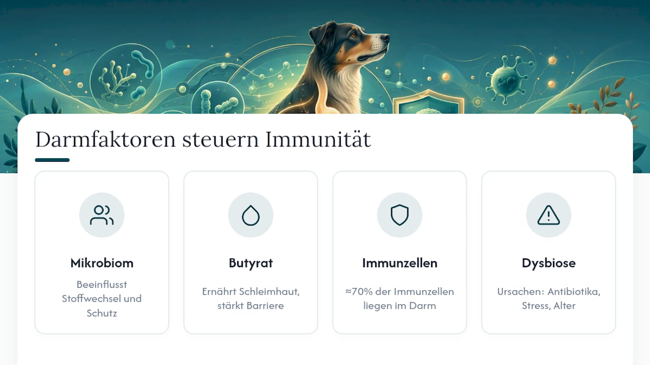 Diagramm zu Faktoren, die das Darmmikrobiom und Immunsystem von Hunden beeinflussen