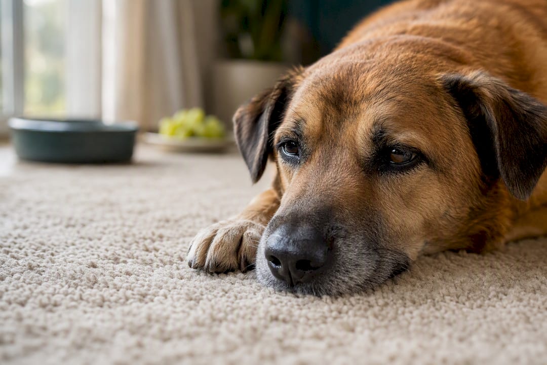 Hund wirkt nach dem Verzehr von Trauben lethargisch