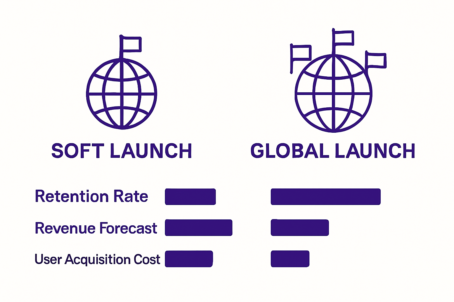 Infographic comparing soft launch vs global launch metrics