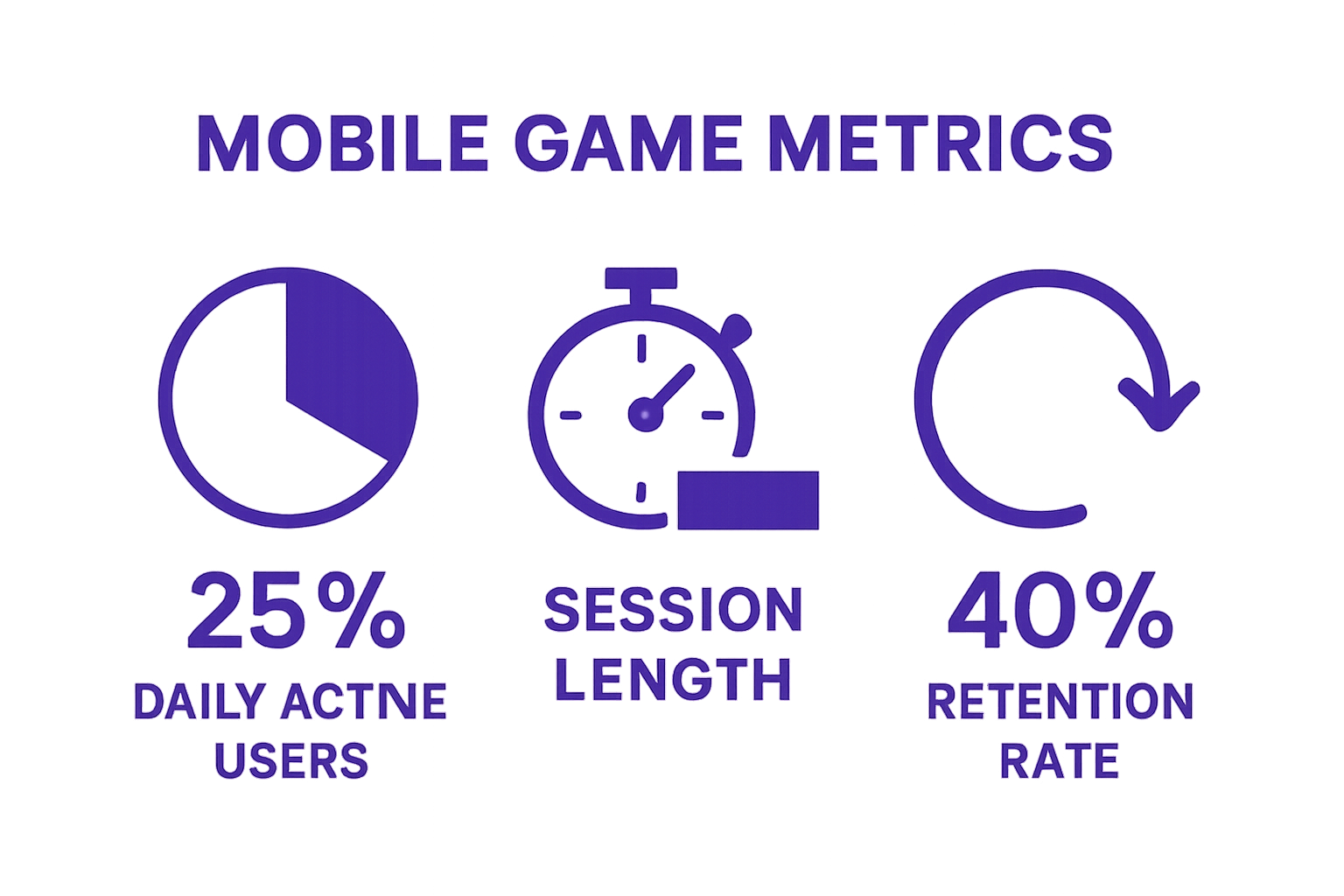 Infographic comparing DAU, session length, retention rate