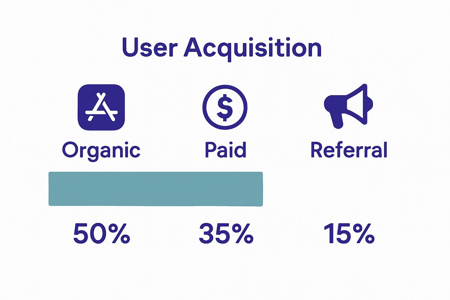 Infographic comparing organic, paid, and referral app acquisition channels