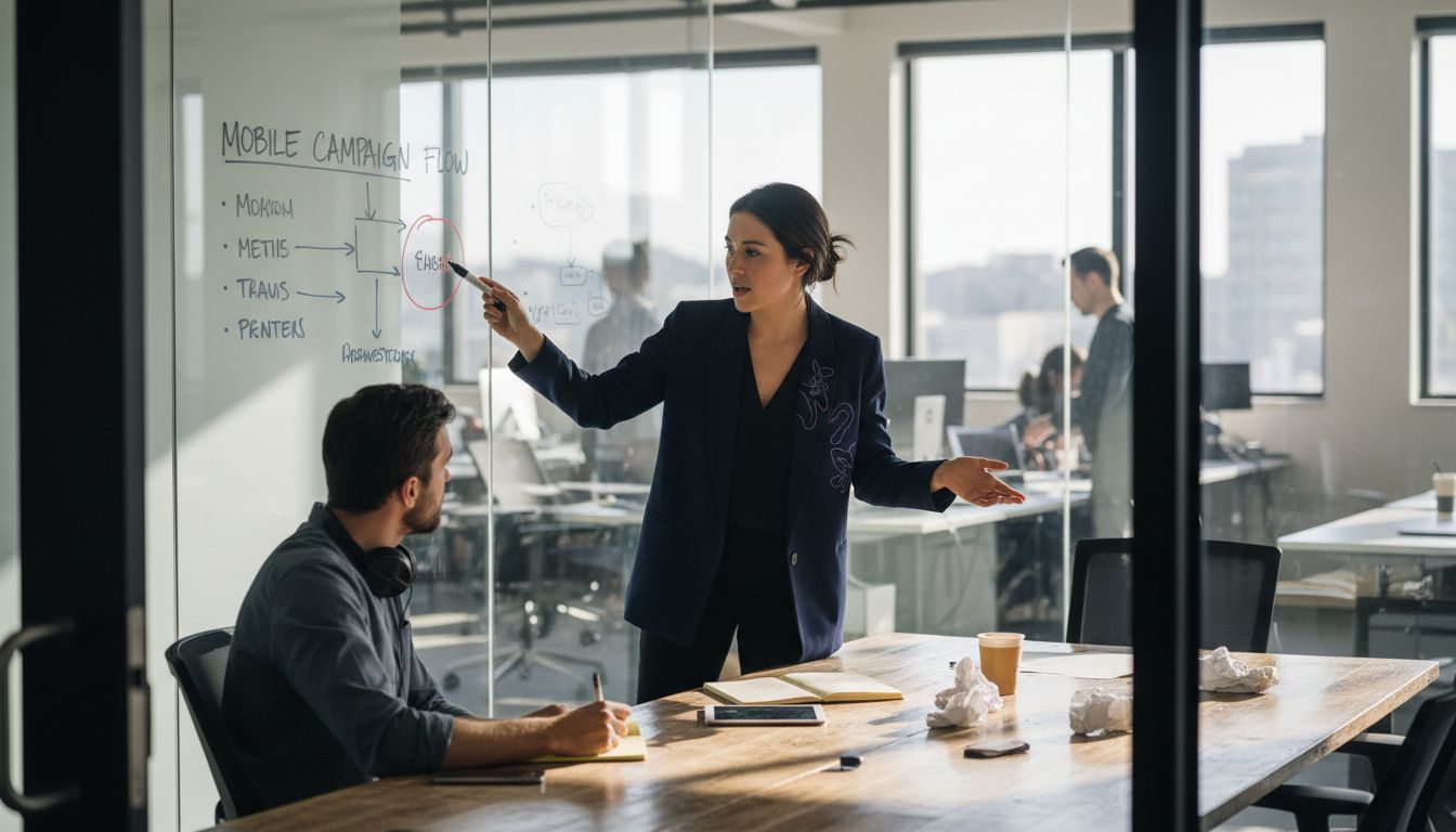 Marketer presenting mobile campaign plan