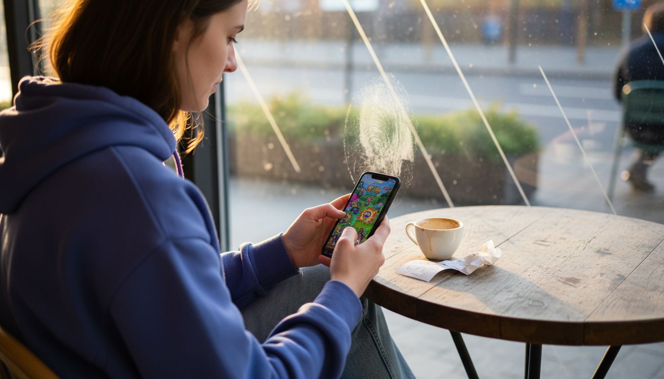 Woman interacts with playable mobile game ad