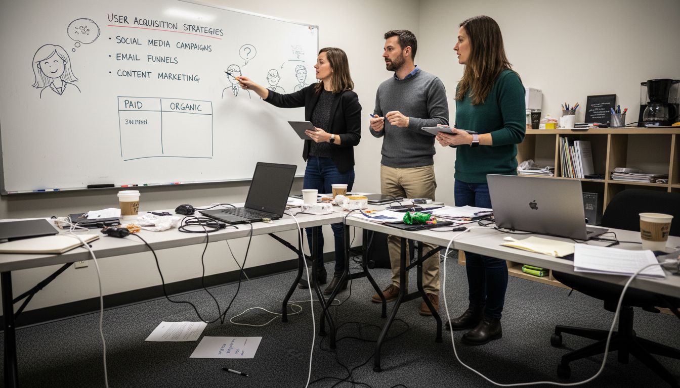 Team discussing mobile game audience strategies