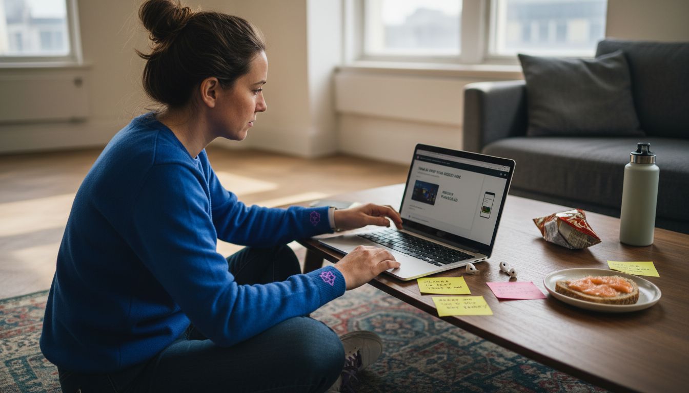 Woman building mobile ad with no-code tool