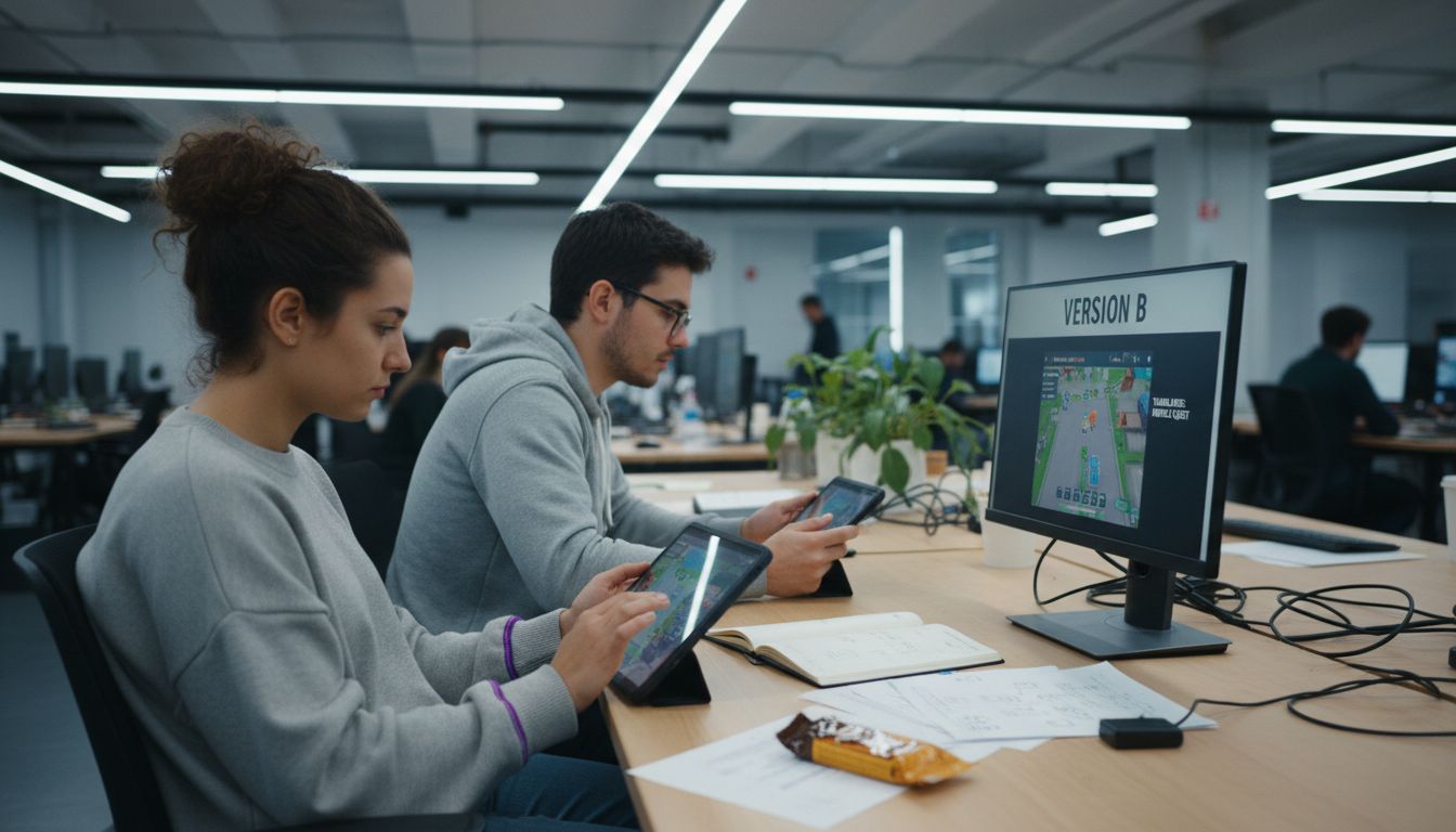 Team members testing playable ad versions