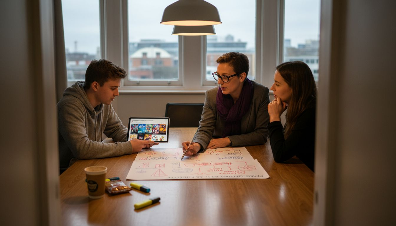 Team reviews mobile game ad drafts collaboratively