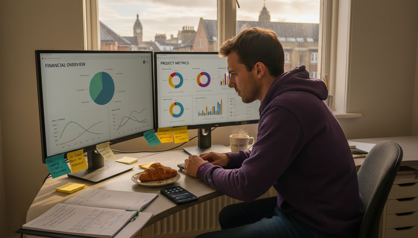 Gaming analyst studying performance data screens