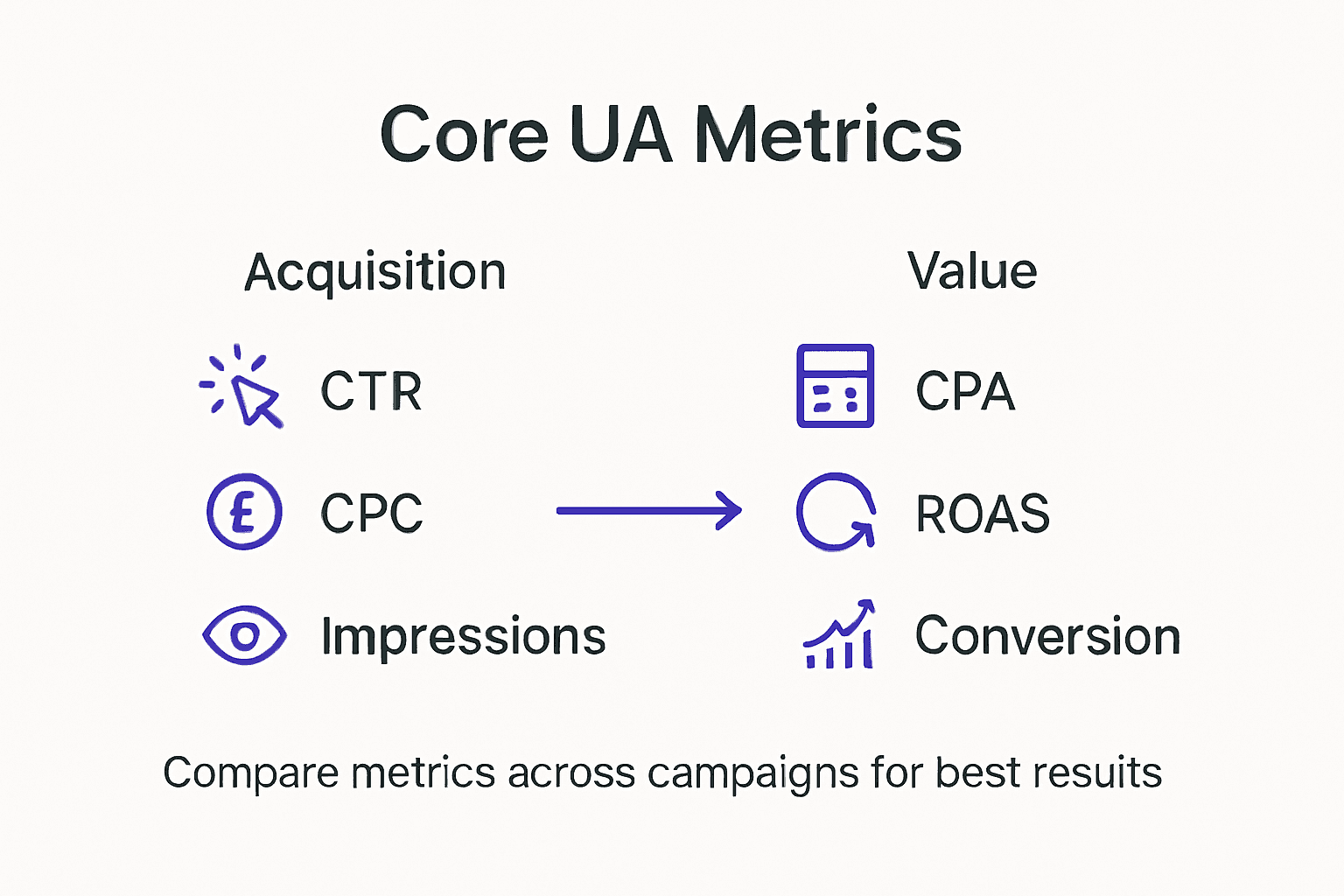 Infographic showing UA metrics key groups