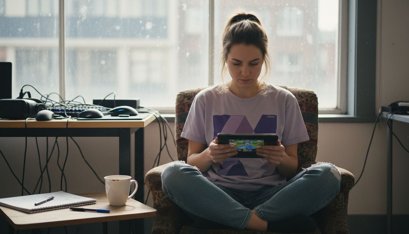 Woman testing playable mobile game ad