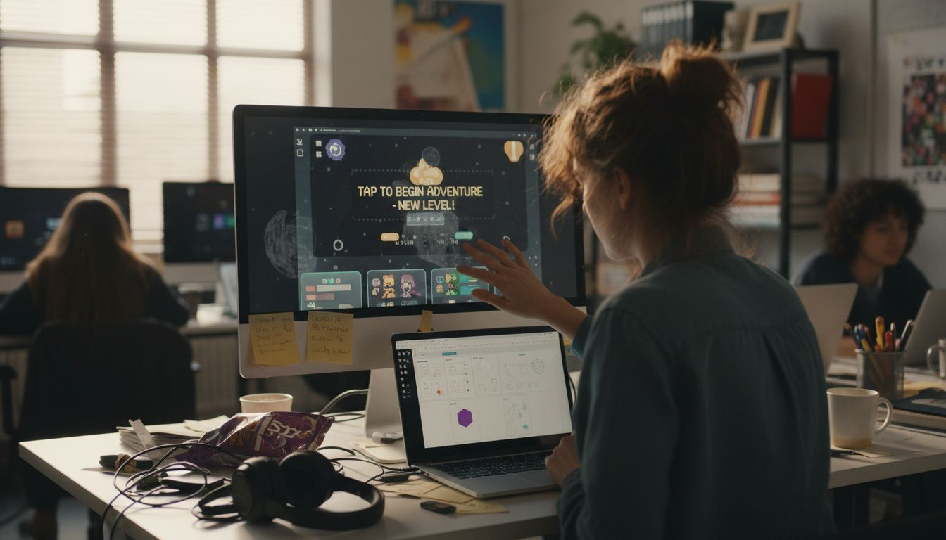 Designer testing playable ad on touchscreen