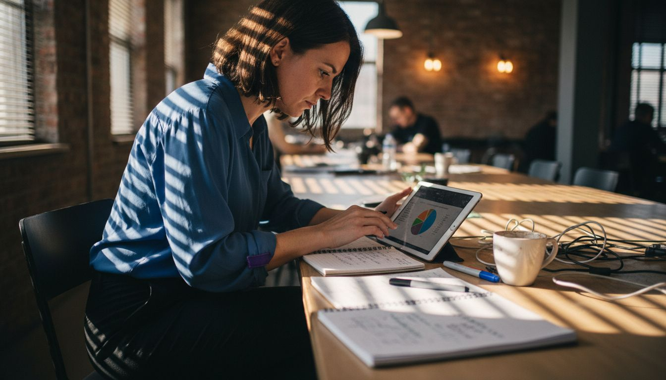 Woman tracking mobile ad campaign performance