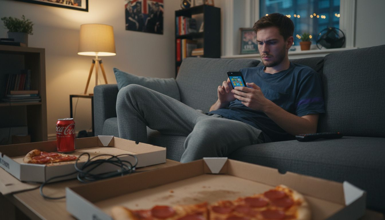 Young man engaging with mobile playable ad