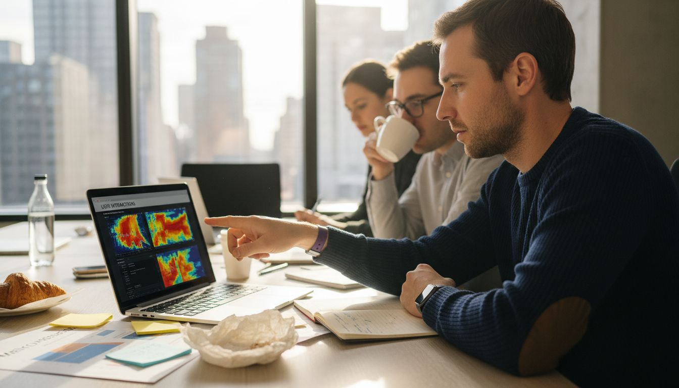 Analysts reviewing user interaction metrics