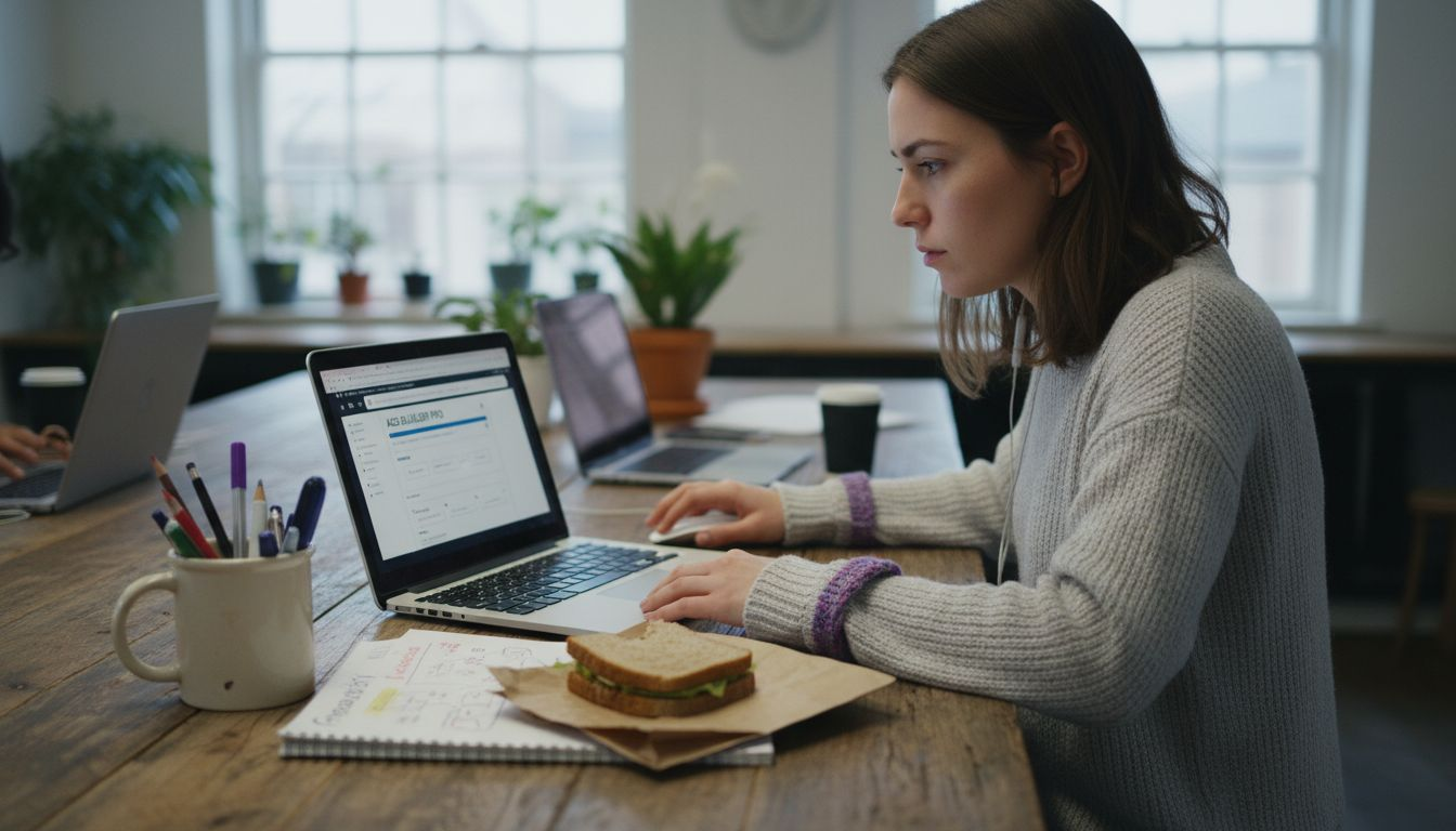 Woman working with no-code ad tools