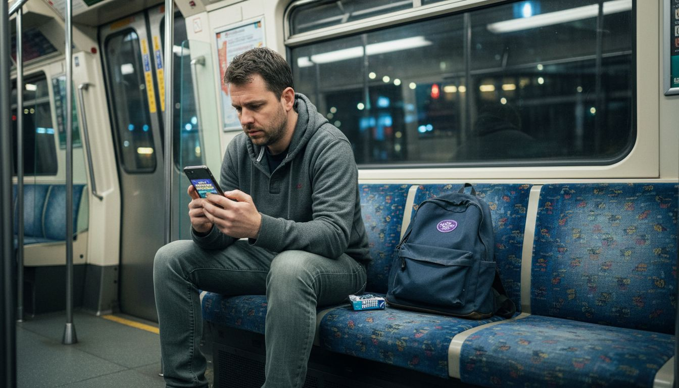 Person testing playable ad on subway