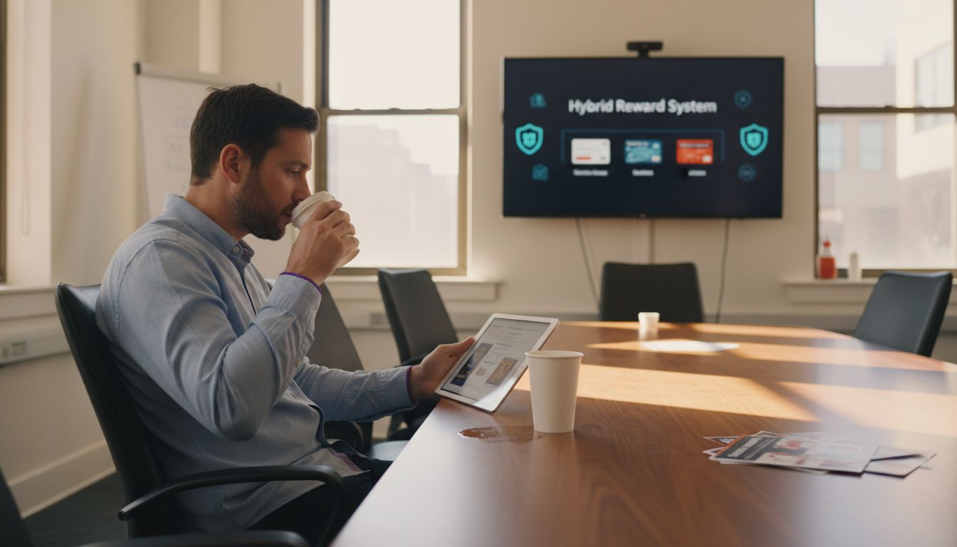 Marketer reviewing hybrid rewards ad concept