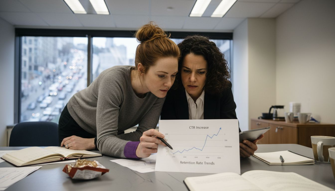 Team reviewing ad campaign performance metrics