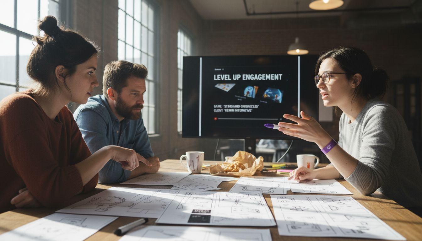 Team reviews mobile video ad storyboards