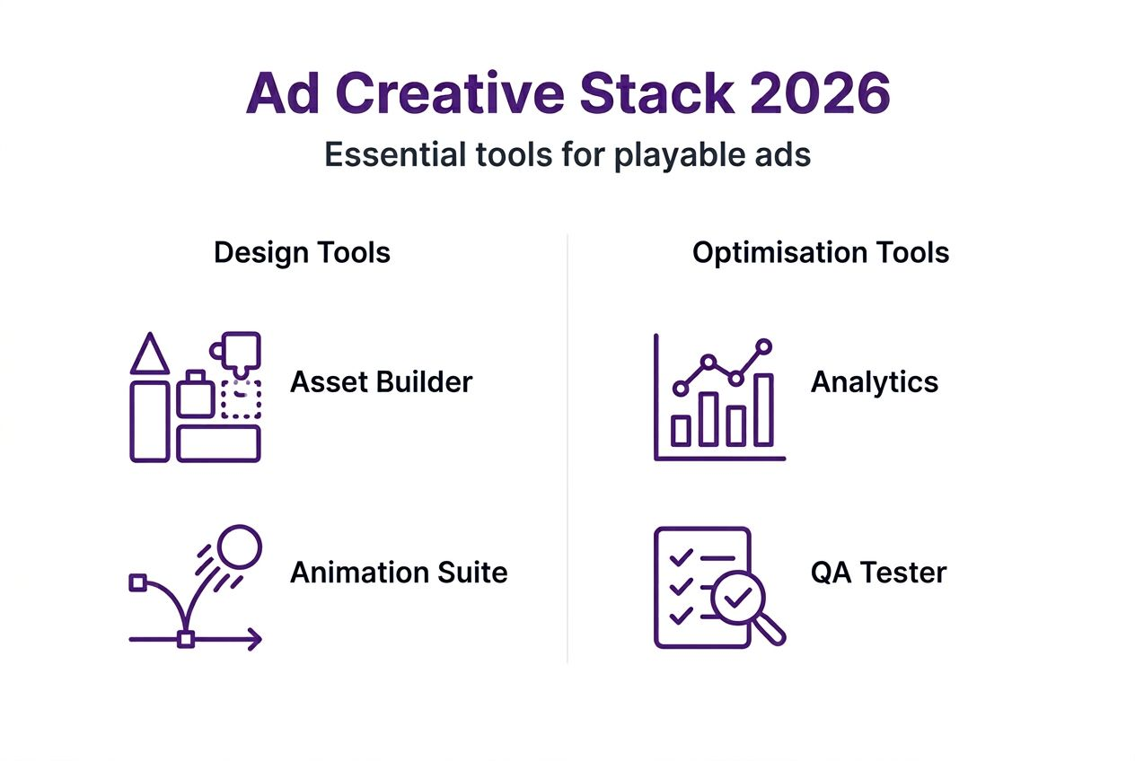 Infographic on creative stack tools for playable ads