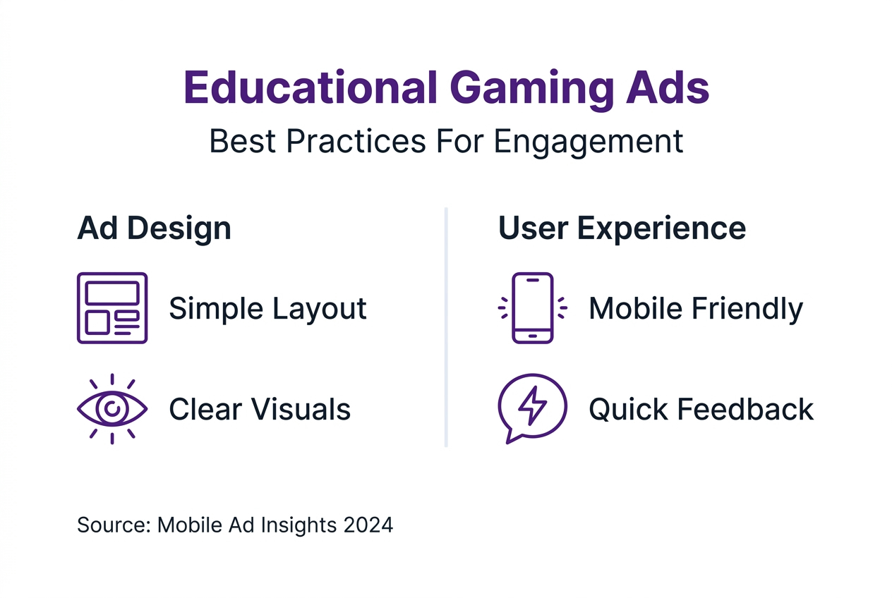 Infographic showing gaming ad design best practices