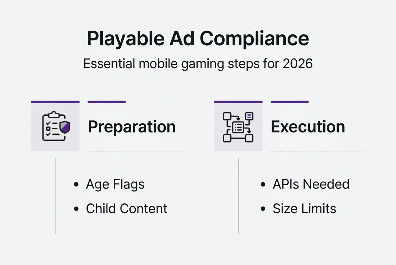 Infographic outlining playable ad compliance steps
