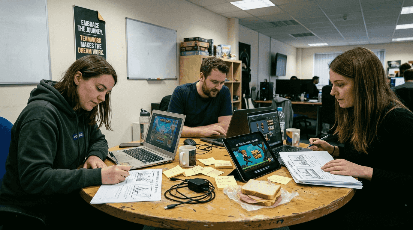 Team reviews mobile ad creative storyboards