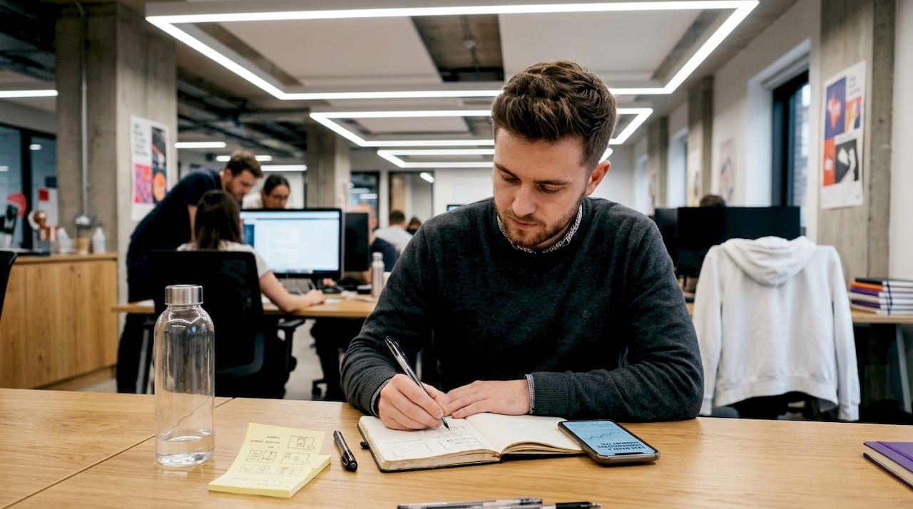 Marketer brainstorming new ad creatives