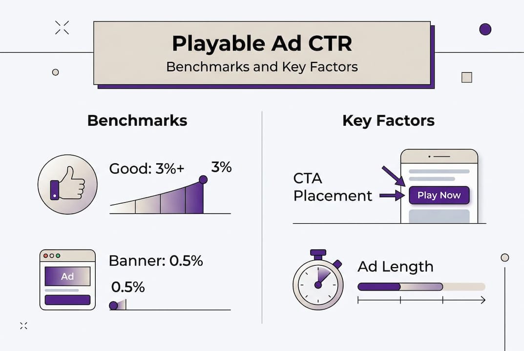 Infographic about playable ad CTR benchmarks and factors