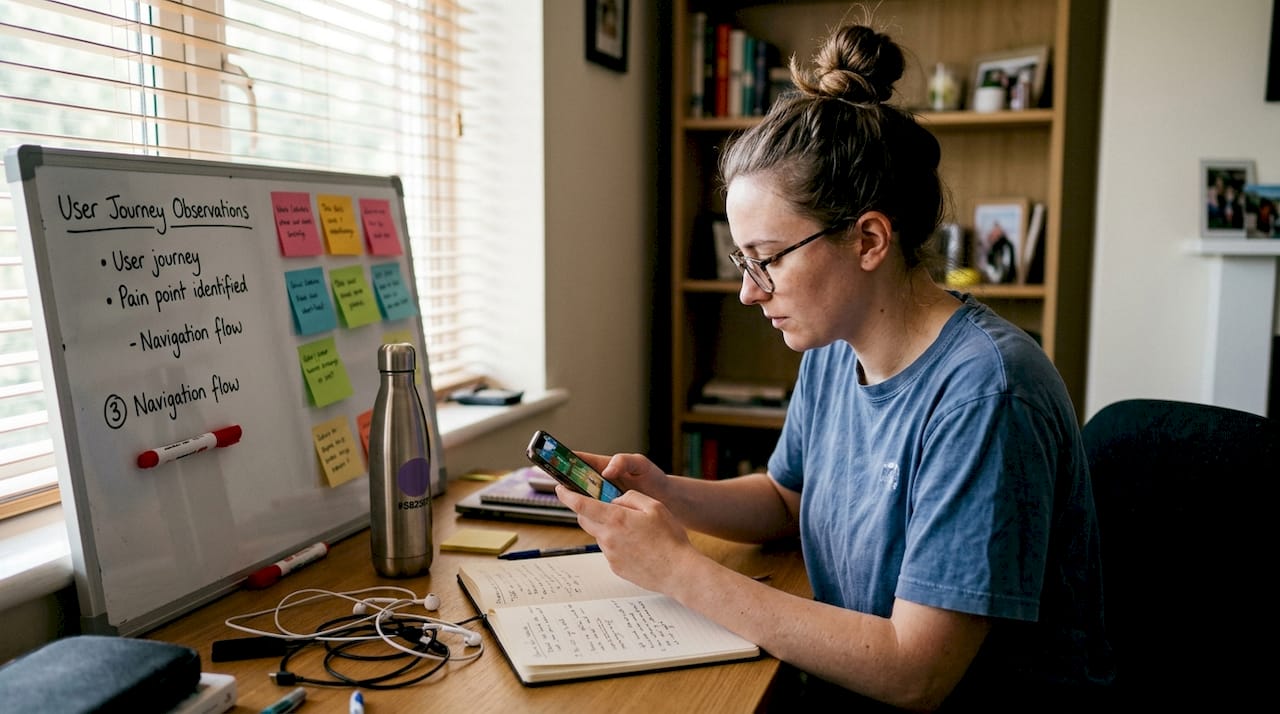 Tester reviewing playable ad segment on phone