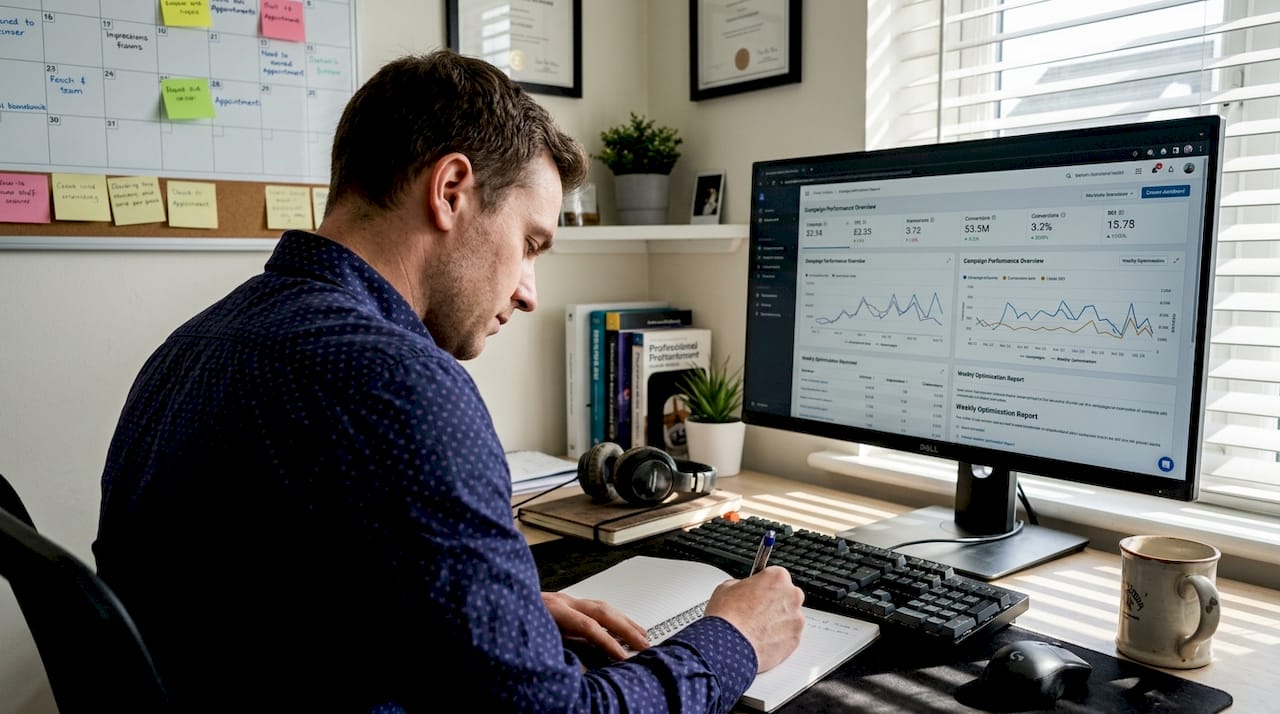 Marketer monitoring playable ad campaign metrics