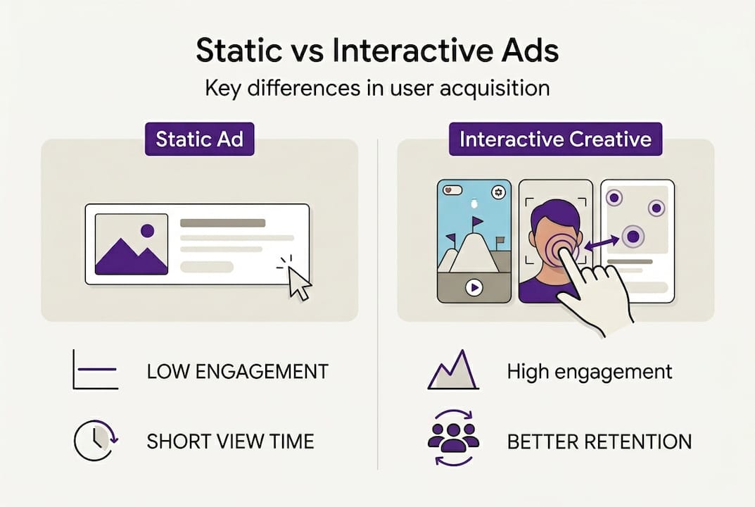 Infographic comparing static and interactive ads