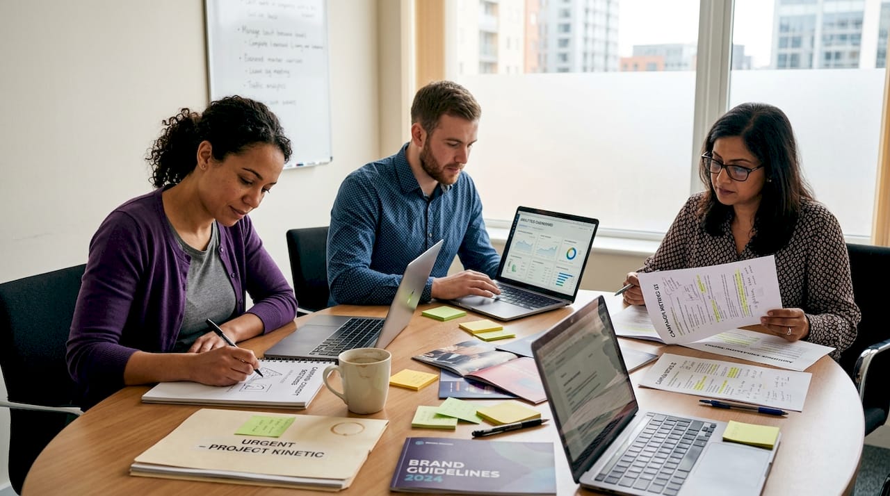 Team collaborating on ad campaign