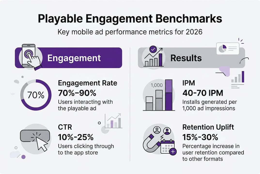 Infographic of mobile ad engagement benchmarks and KPIs