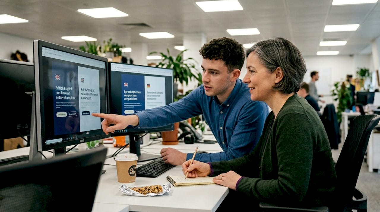 Team collaborating on localised ad designs