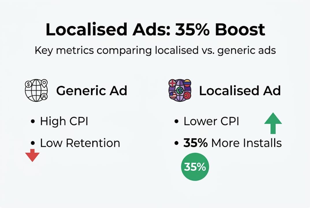 Infographic comparing generic and localised ad metrics